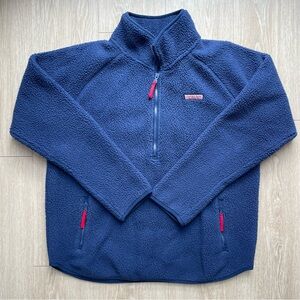 Vineyard Vines Sherpa Quarter Zip Jacket Blue Red